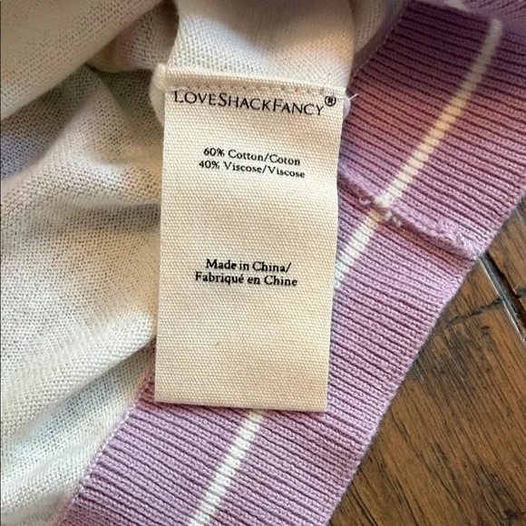 LoveShackFancy Cream Cardigan with Lilac Trim - Picture 6 of 7